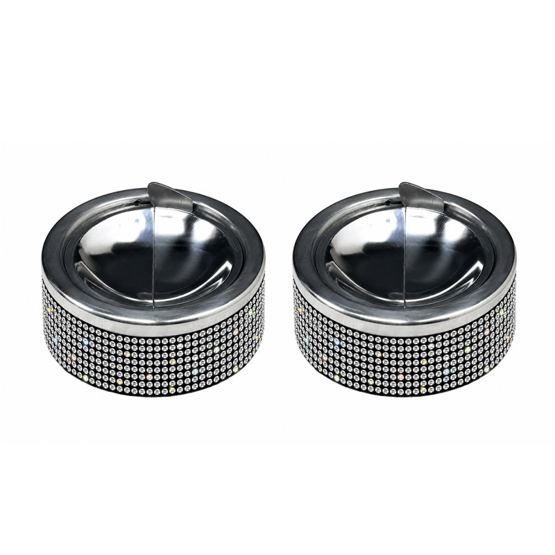 Stainless steel ashtray, creative and personalized, prevents ash from flying, high aesthetic value, inlaid with diamonds, suitable for hotels, homes, and offices