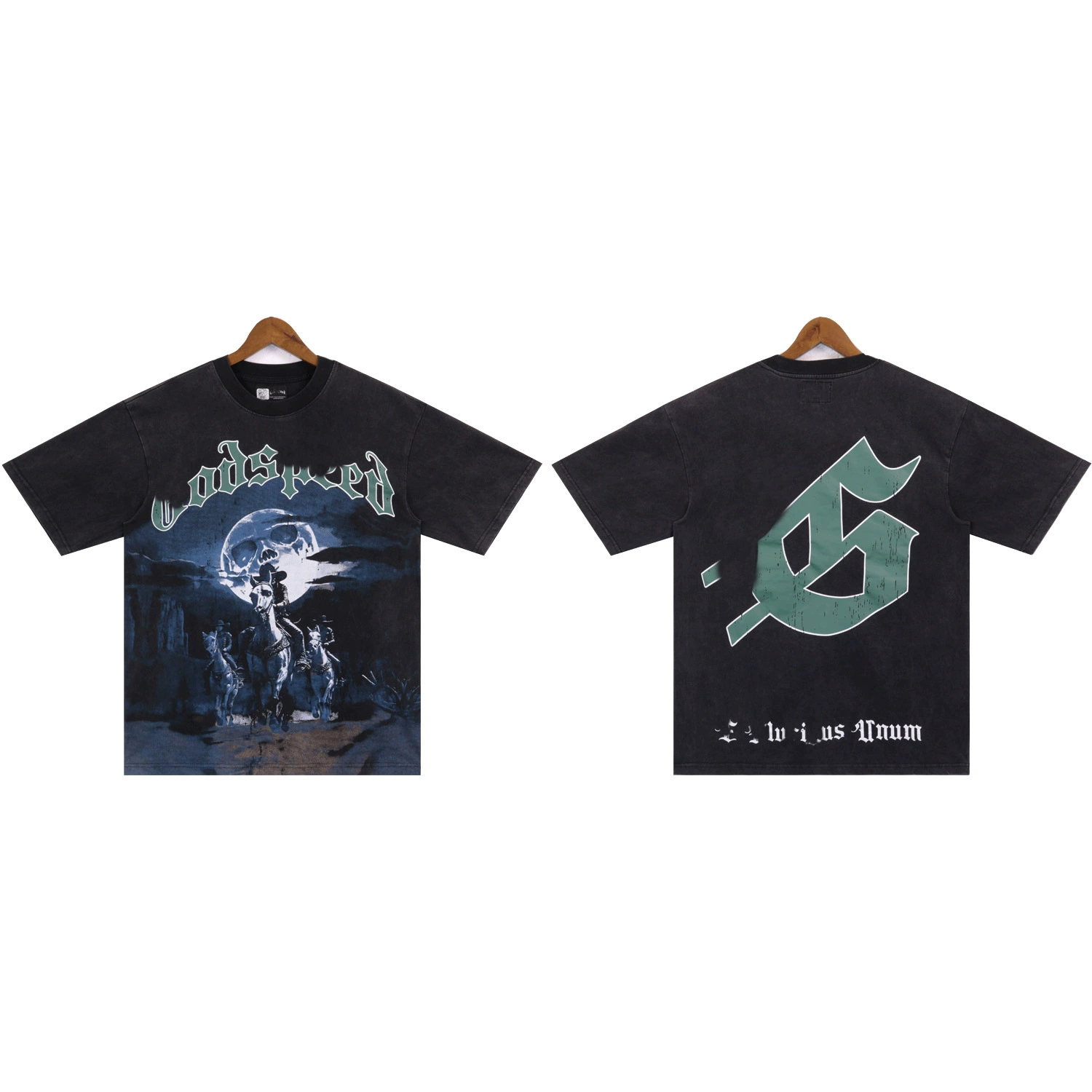 Трансграничный прилив бренд мойка футболка GODSPEED алфавит западная джинсовая лошадь с принтом футболка модная повседневная с короткими рукавами