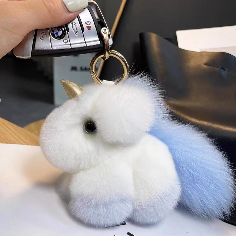 韓国インかわいいぬいぐるみポニーペンダント模造ミンクユニコーンバッグペンダントキーホルダーアクセサリー誕生日ギフト|undefined
