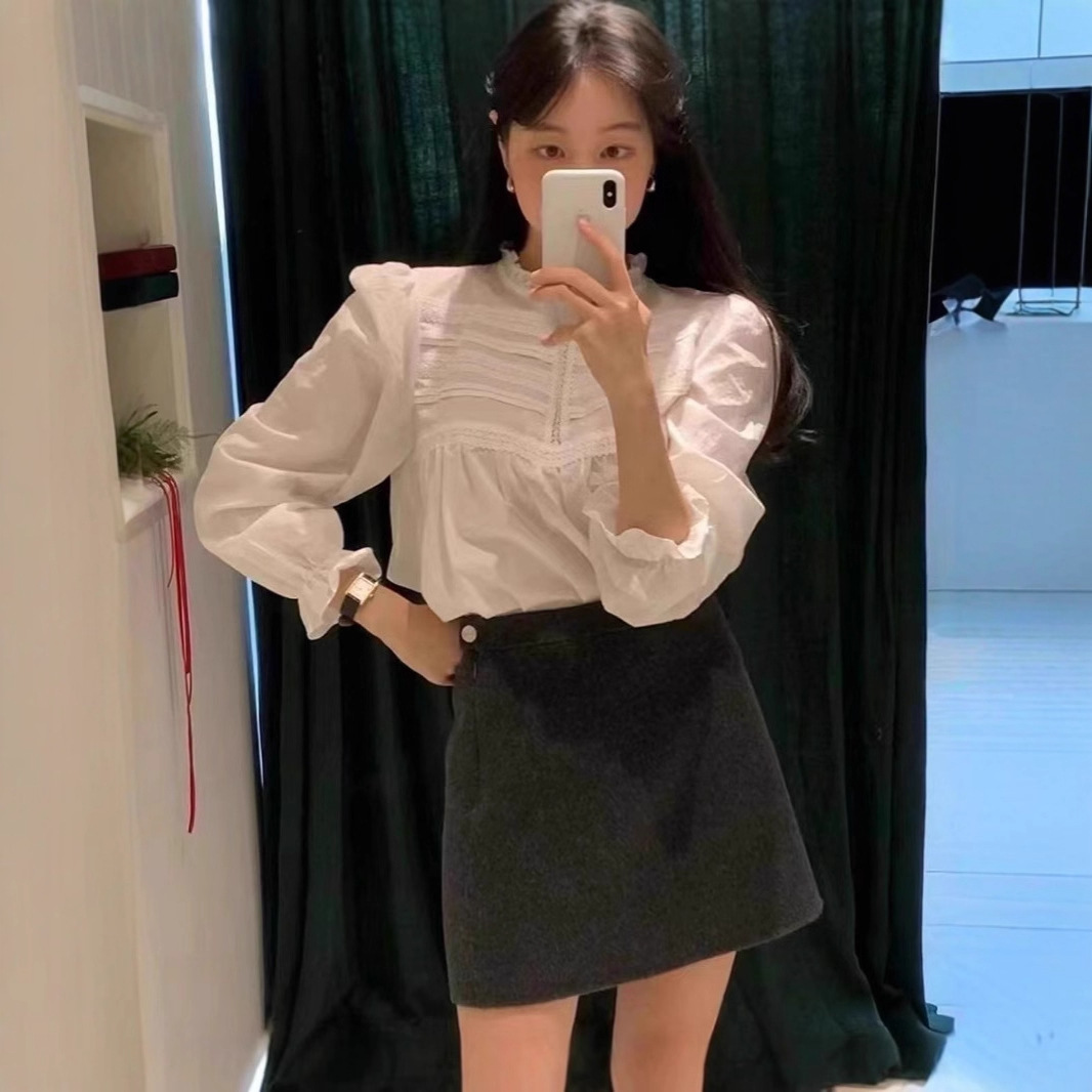 2024【现货】韩东大门冬季新款th*Barnnet高腰A字100羊毛短裙女