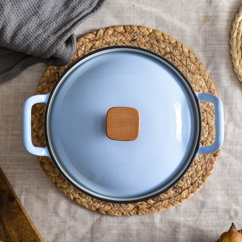 Pequeña felicidad 22cm olla de esmalte de hierro fundido olla de guiso de oreja deformada olla de sopa doméstica sartén multifuncional olla antiadherente eléctrica