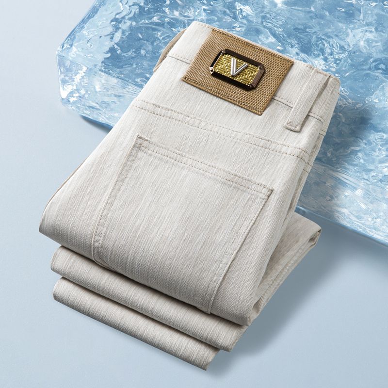 Popular Men's Clothing / Spring and Summer New Luxury Business European Style Slim Fit Stretch Straight-Leg Jeans Trendy Brand Thick Pants