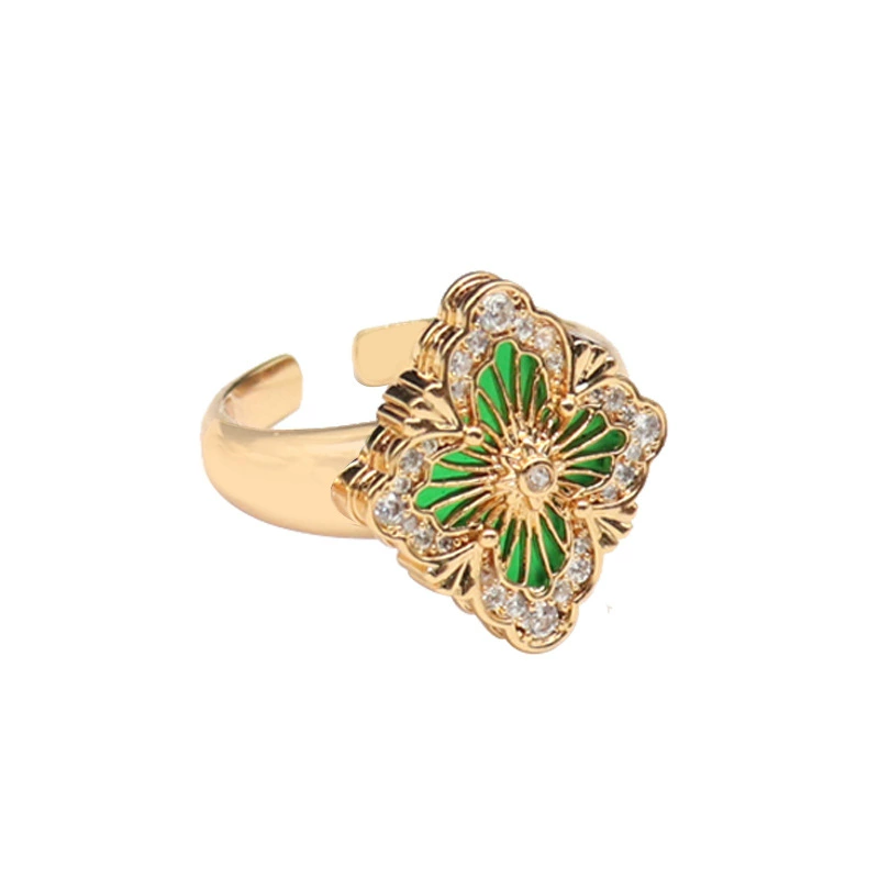 Quality ring, matte enamel, jewelry, four-leaf clover
