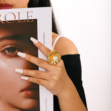 简约跨境时尚百搭不锈钢几何形褶皱花朵状指环高级感精致戒指女