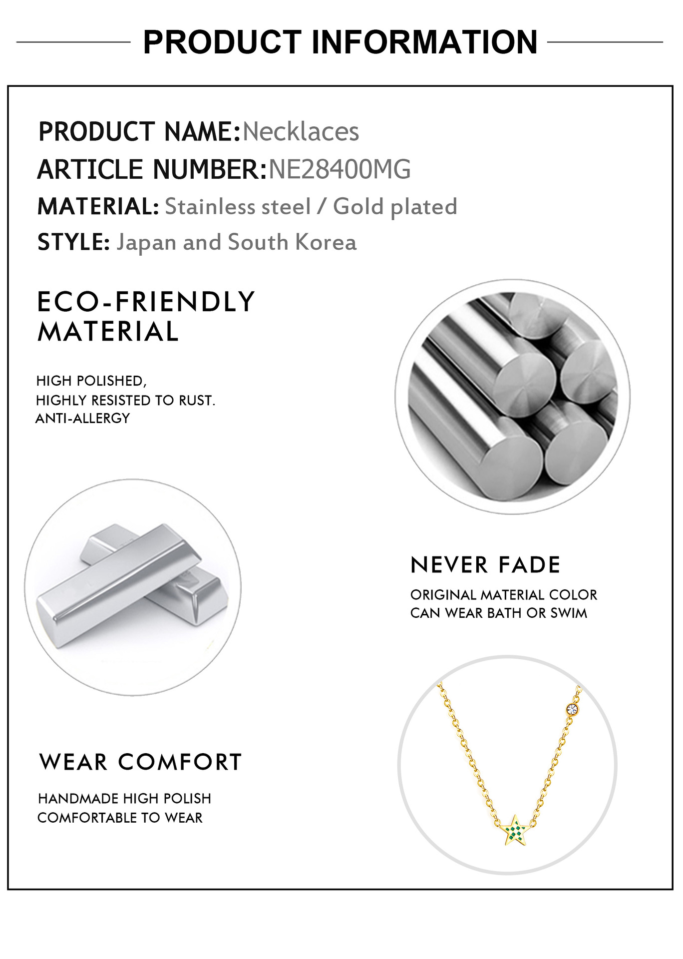 Vintage Style Star Stainless Steel Plating Pendant Necklace Colorza_colorza_19