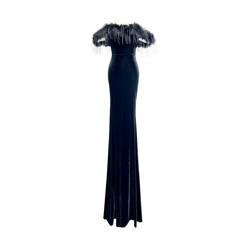 Tube Top Evening Dress, Backless Mermaid Gown, Hip-Accented Long Skirt, Black, S–XL