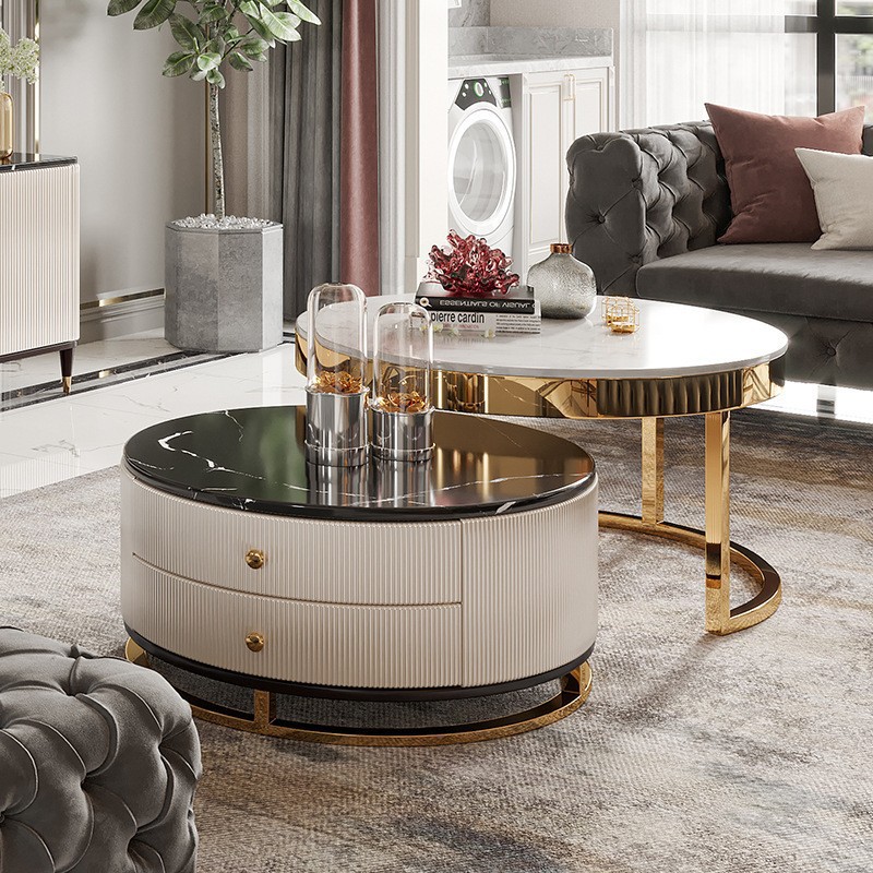 Nordic Light luxury round combination coffee table simple living room small round table furniture suit small table marble tea table
