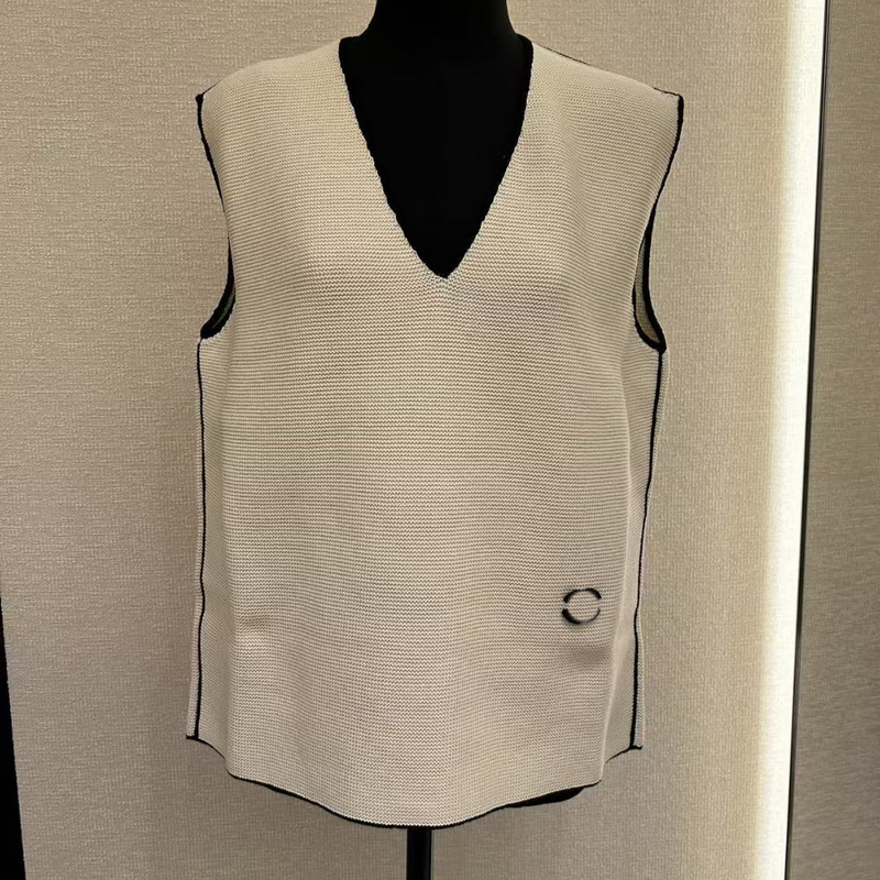 High-End Version of Ch-Style Chanel-Inspired Vest, Loose Fit, Solid Color, V-Neck, Simple and Versatile, Perfect for Layering