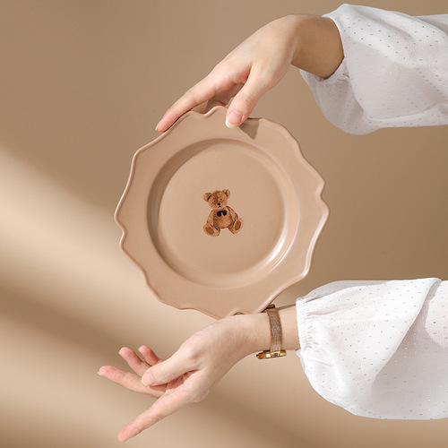 Ins Bear Set of Tableware Set Nordic Home Use Plate Bowl Spoon Western Dinnerware Cute Ceramic Tableware Gift Box Wholesale