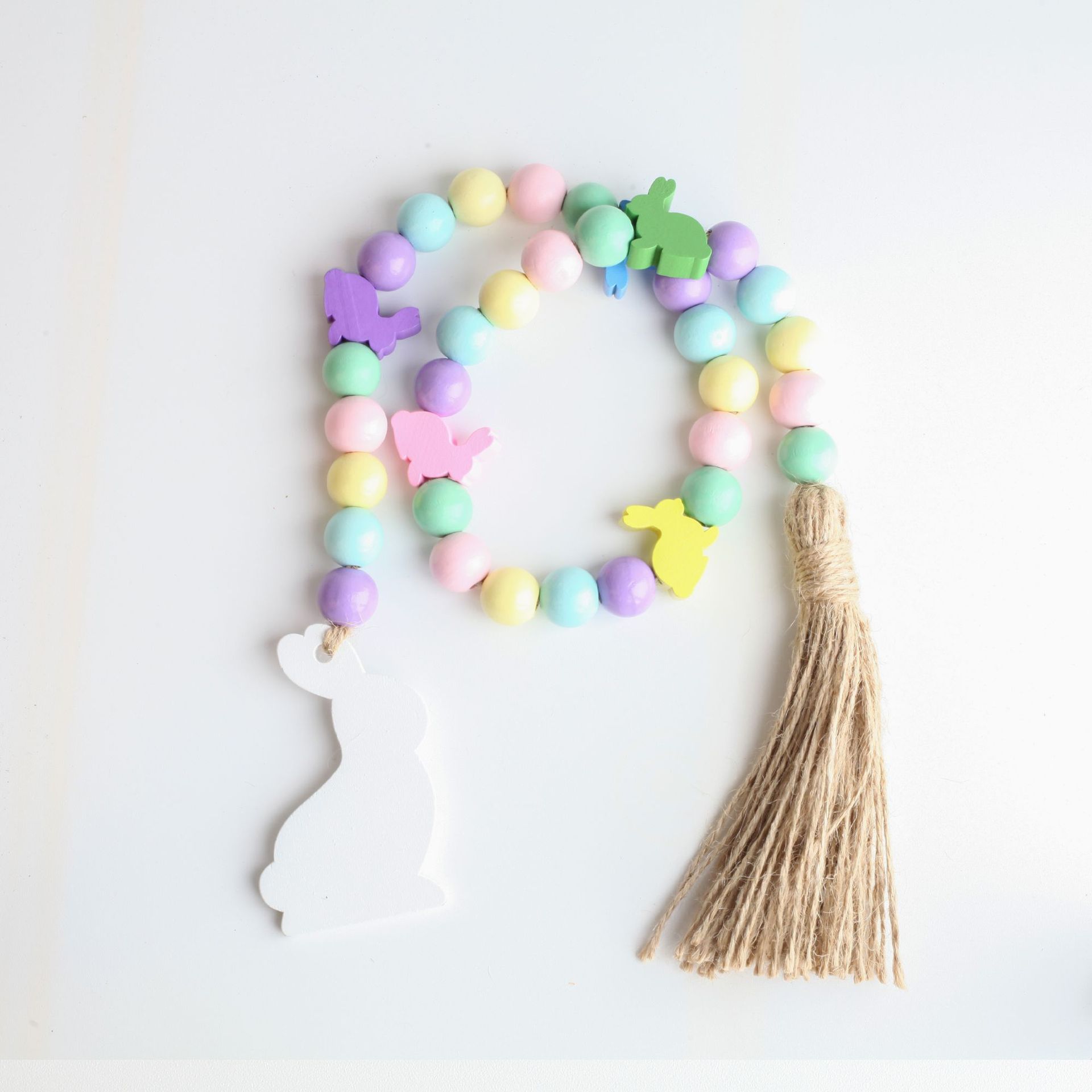 DJ source factory Easter Rabbit wooden bead flat bead spring tassel wooden bead string DIY accessories 2023 new product