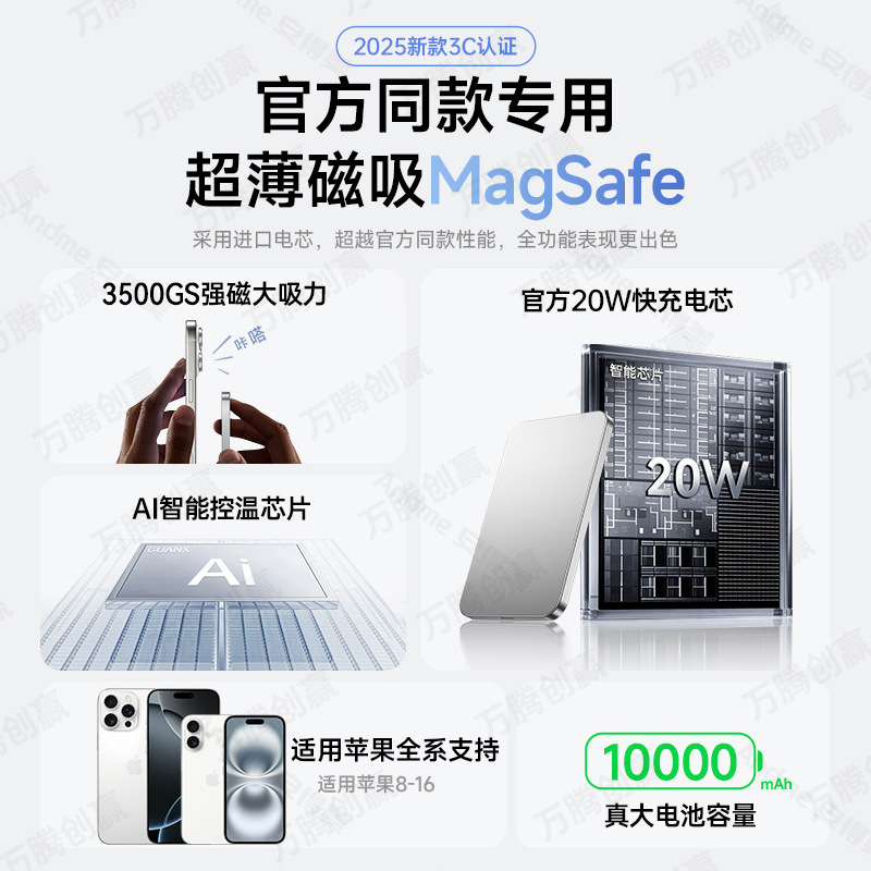超薄小巧新国标3C认证无线Magsafe磁吸充电宝适用苹果外接电池15W|undefined