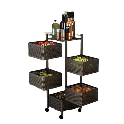 Kitchen storage rack full carbon steel thick floor multi-functional storage cart movable household snack storage trolley