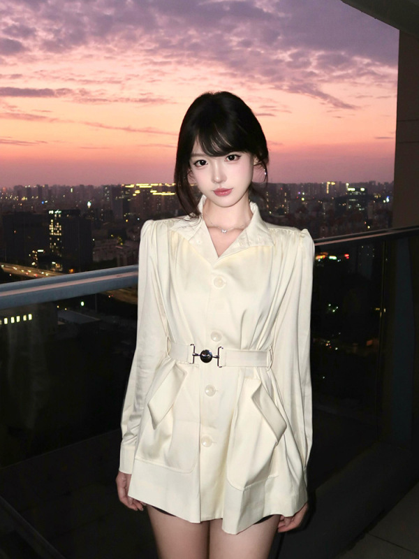 法式千金风立领泡泡袖收腰短款小个子风衣外套女秋季新款大衣开衫|undefined