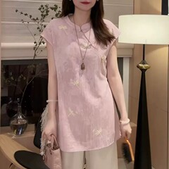 新中式国风时尚休闲粉色甜美衬衫2025夏季设计感减龄气质显瘦上衣
