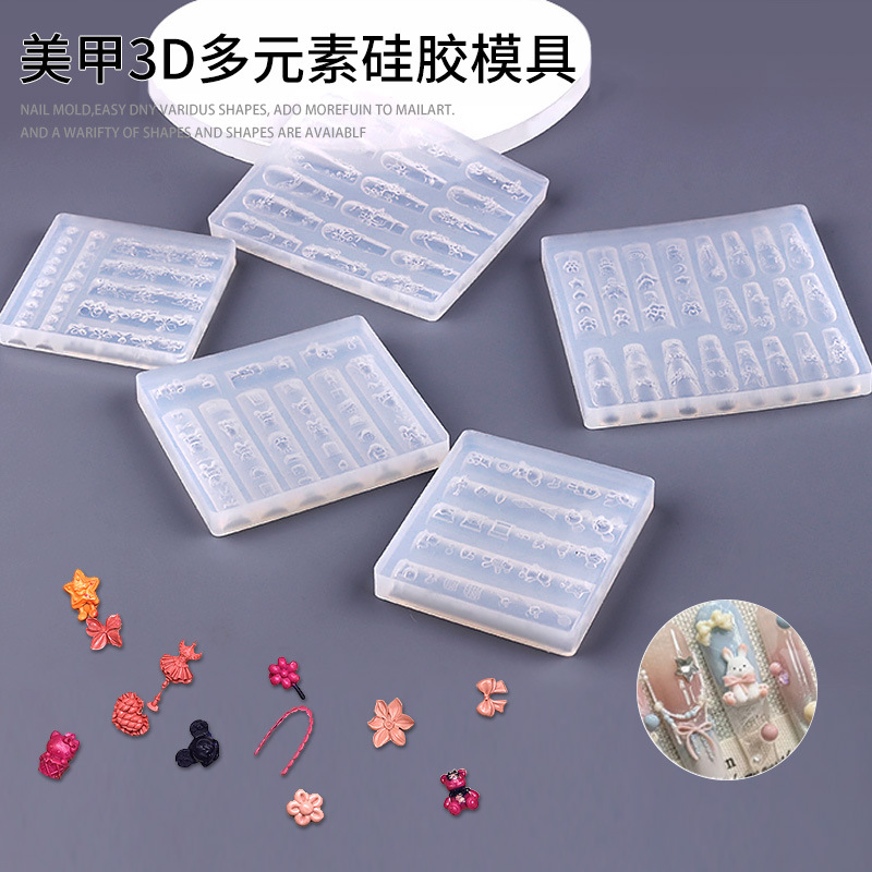 Nueva joyería de arte de uñas 3D molde tridimensional de silicona cadena de cuentas collar línea arco de dibujos animados uñas talladas abrasivo