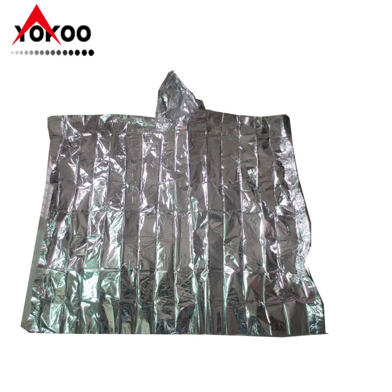 Silver Aluminized Film Disposable Thermal Insulation Poncho Outdoor Disaster Relief Anti-Hyperthermia Disposable Raincoat Foil Poncho