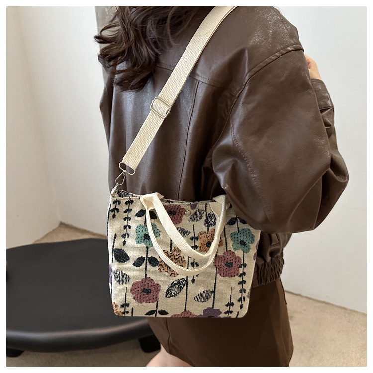 Canvas bag for women 2024 New large-capacity handbag, printed tote bag, niche design, artistic single-shoulder bag for work undefined