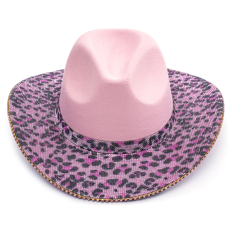 2024 amazon leopardo sombrero espectáculo de escenario sombrero de jazz rosa dobles sombrero de lana sombrero de campana sombrero adulto