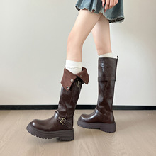 骑士靴女2025年秋冬季新款小个子粗腿长筒靴黑色厚底高筒靴长靴女