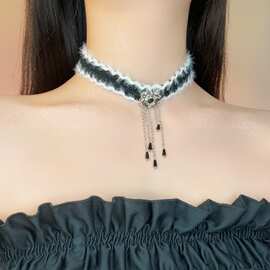 甜酷毛茸茸花朵颈链choker项圈女颈带颈环轻奢小众小香秋冬项链潮