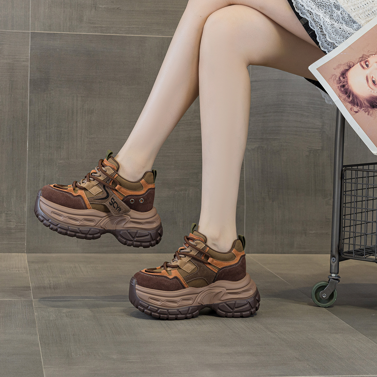 Giày sneaker nữ chunky đế dày phong cách retro, tăng chiều cao, phối màu vintage — Cam 5021, Xanh dương 5021, Tím 5021