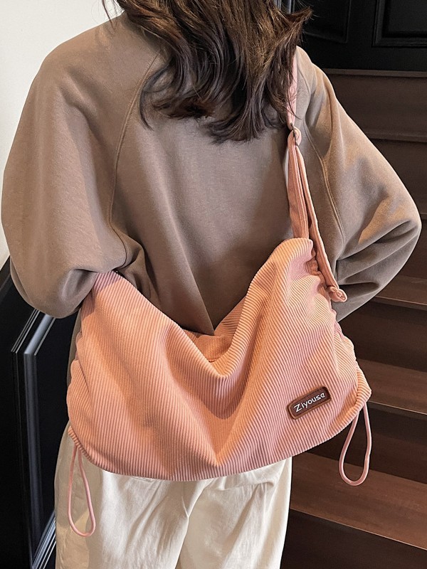 春の大容量シンプルな脇の下バッグ女性のための 2025 新しいコーデュロイハンドバッグショルダートートバッグ|undefined
