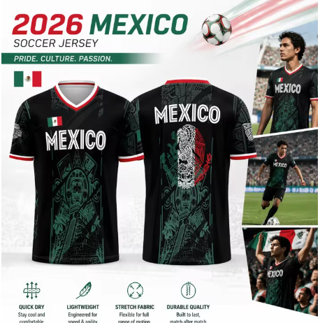 2026 Mexico Soccer Polo Shirt, Aztec Totem and National Emblem Print, High-Quality Quick-Dry