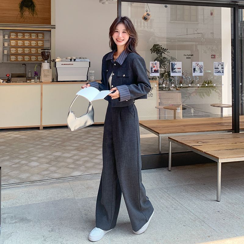 小香风套装女2025超火春秋穿搭职业御姐气质休闲阔腿裤两件套|undefined
