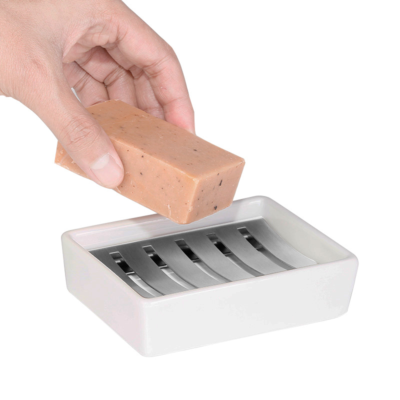 304 plato de jabón de acero inoxidable caja de jabón de drenaje del hogar Baño creativo rectangular bandeja de jabón de cerámica Baño