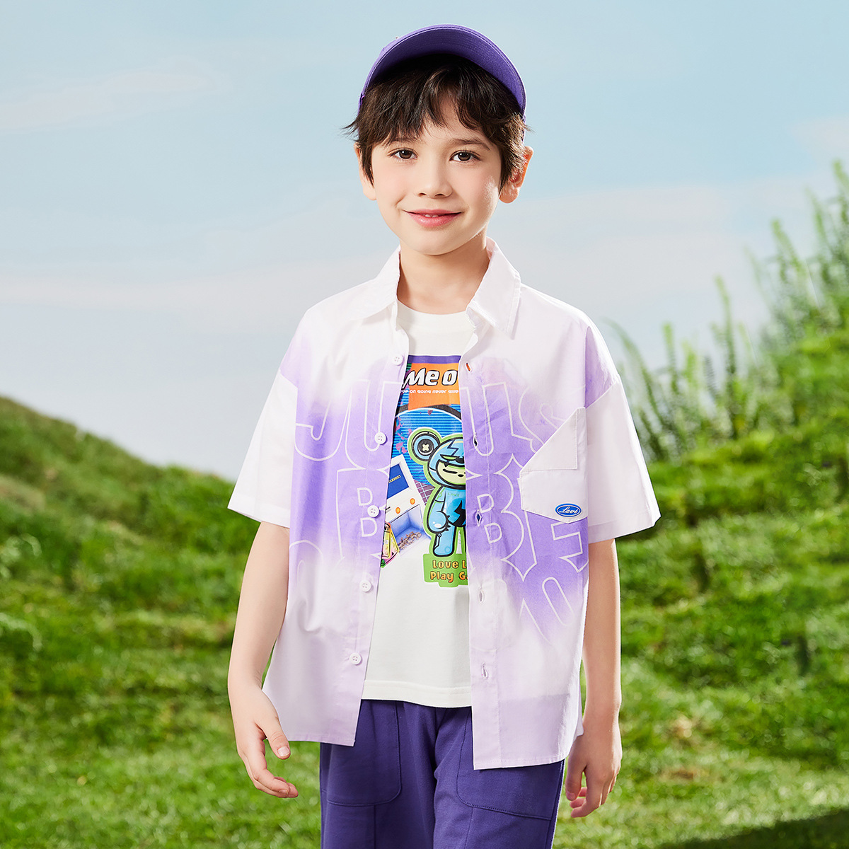 LAVI2023 verano nueva camisa de los muchachos chaqueta de los niños medianos y grandes camisa de manga corta de los muchachos chaqueta casual media manga