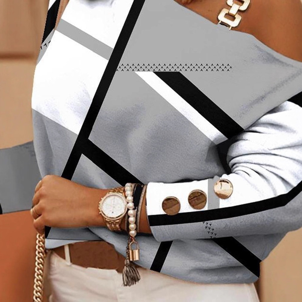 2022 estación independiente deseo Amazon popular Otoño e Invierno de manga larga cadena Halter impreso botón decorativo superior para las mujeres image 2