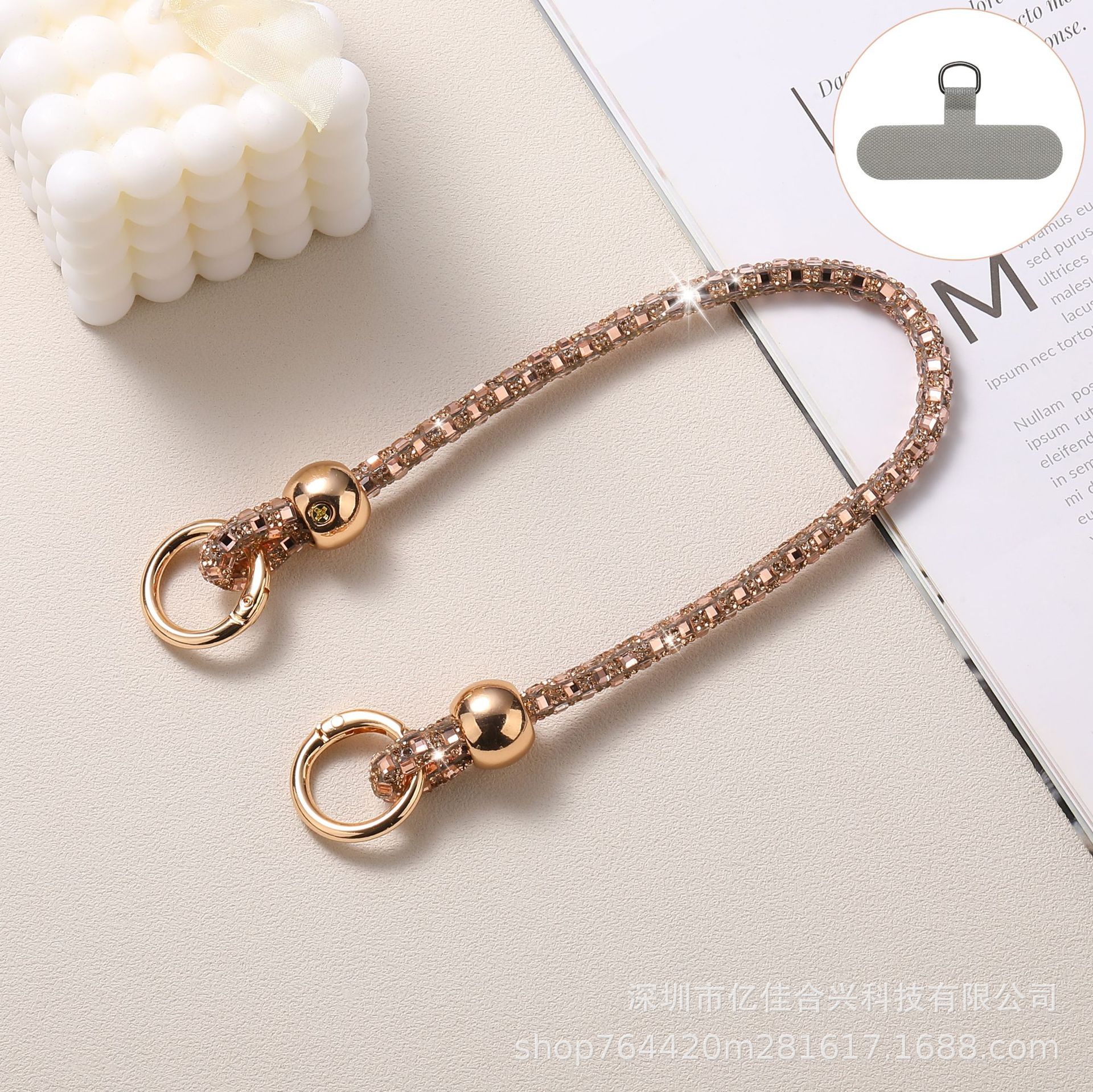 Rhinestone de lujo cuentas redondas de cristal cordón de mano cordón de teléfono móvil mensajero largo cadena colgante de teléfono móvil bolso colgante de hombro