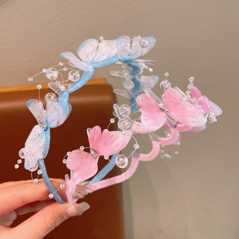 Niños de verano antiguo estilo hermoso mariposa cuentas de hilo con banda de cabello princesa de hadas con dientes rotos banda de cabello fría adornamiento para el cabello