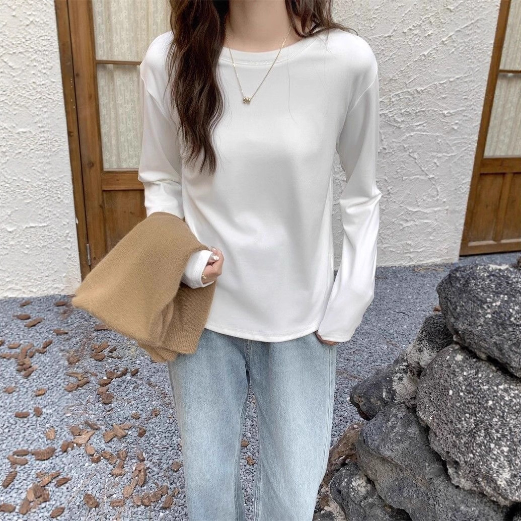 Camiseta de base negra de cuello de media altura de terciopelo femenino otoño y invierno nuevo estilo coreano grueso camiseta de manga larga de terciopelo de doble cara image 5
