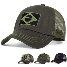 新款欧美跨境巴西国旗迷彩棒球帽时尚军人休闲帽子户外网眼钓鱼帽