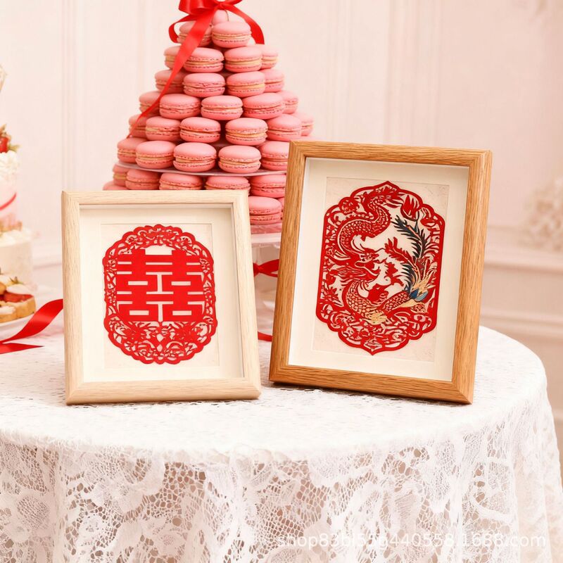 Hollow Wedding Blessing Photo Frame Display Stand 5inch 6inch 7inch Wooden Frame Decoration with Hand-Carved Flowers