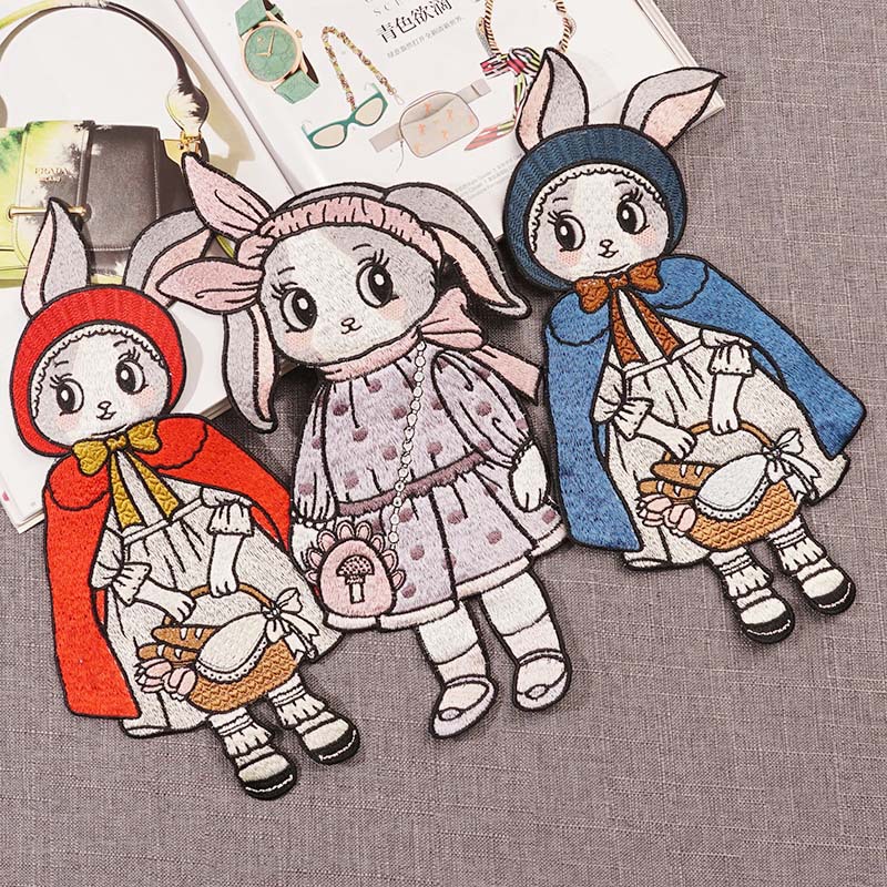兔年新款可爱的兔子刺绣贴大号时尚小红帽手缝潮牌布贴补丁衣服贴