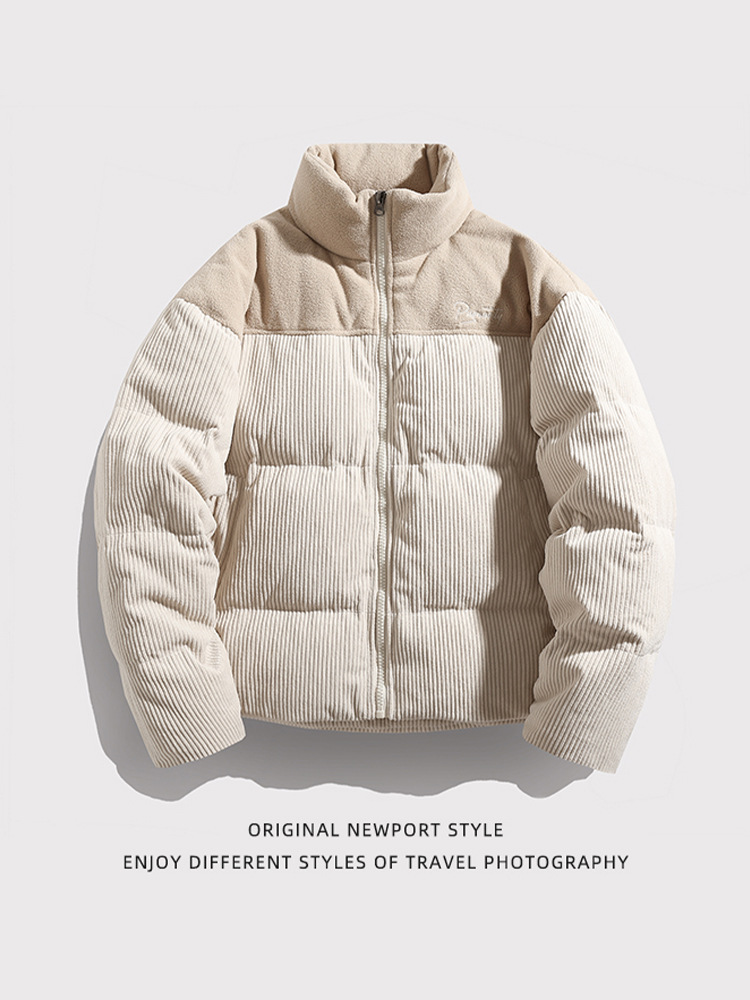 Contraste de color material diferente costura diseño pan abrigo invierno engrosada abrigo de algodón acolchado marca de moda PANA abrigo de algodón acolchado Q