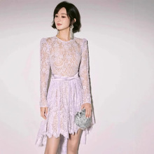 2025春夏款淑女气质甜美紫色气质不规则SP蕾丝连衣裙子小个子1964