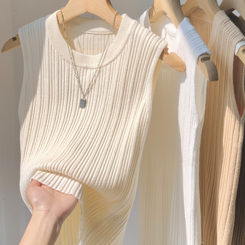 Textured Thin Ice Silk Knitted Vest for Women in Summer, Sleeveless Breast-Covering Top, Waistcoat, High-End I-Shaped Suspender Belt
