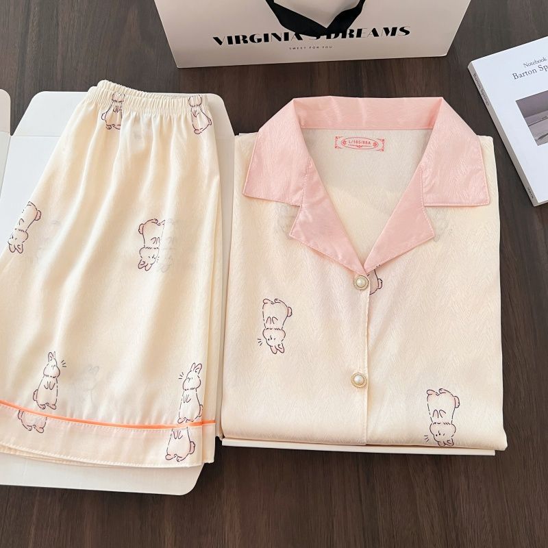 Al por mayor transfronterizo nuevo pijama de verano de alta calidad de seda de hielo twill pantalones cortos de mangas cortas set collar explosión