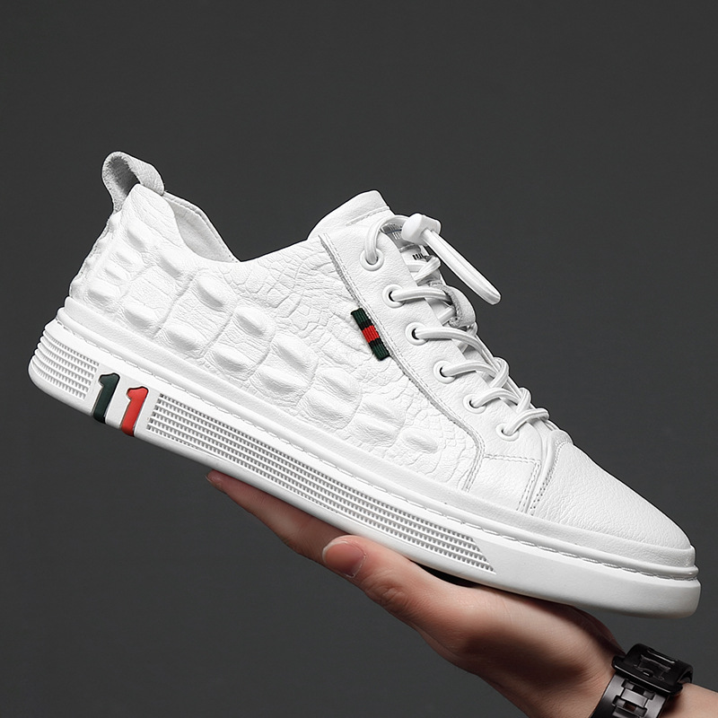 Neue echtes Leder kleine weiße Zehenschicht Rindsleder ein Schritt Krokodil Muster Board Mode lässig Herrenschuhe_voghion.com