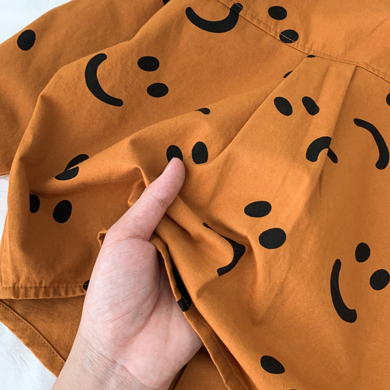Nuevas camisas de manga larga para niños tendencia sonriente camisa de primavera y otoño para niños guapo camisa de algodón