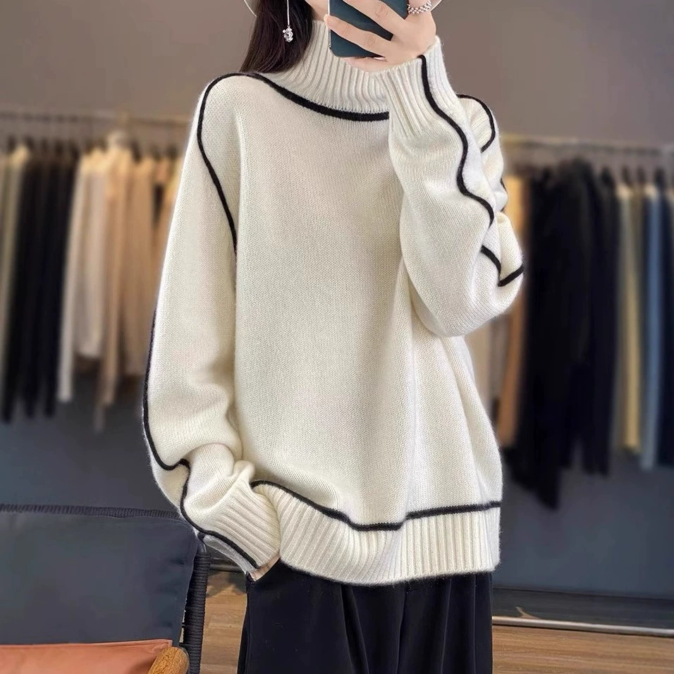 Европейский вокзал трансграничный ленивый ветреный свитер с высоким вырезом женский осенний и зимний новый свободный повседневный свитер свитер женский