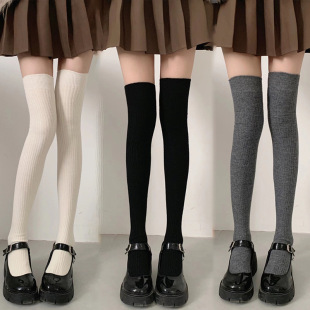 Autumn and Winter Stockings for Women Japanese Style Style High Socks Japanese Style Vertical Stripesd Black Thigh Socks Thickeneded Warm Over-The-Knee Socks for Women