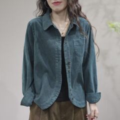 代秋新款衬衫时尚休闲洋气宽松百搭长袖翻领灯芯绒衬衣开衫女