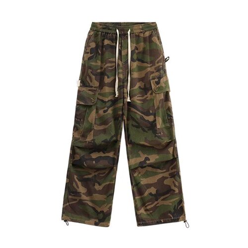 Trendy American Street Retro Hip-Hop Camouflage Wide Leg Work Pants Loose Large Pockets Casual Men's Streetwear Pants