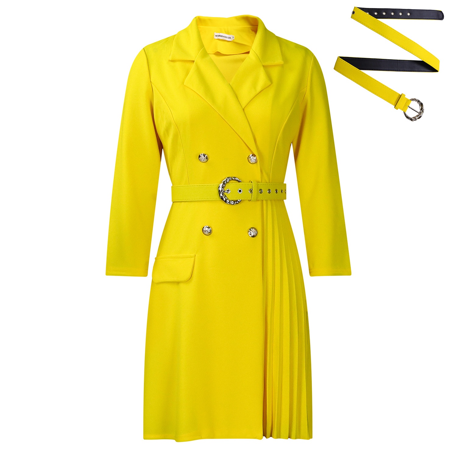 High Waisted Fashionable Midi Blazer Dress Pleated Design Tailored Fit Elegant Style Suitable for Office and Events