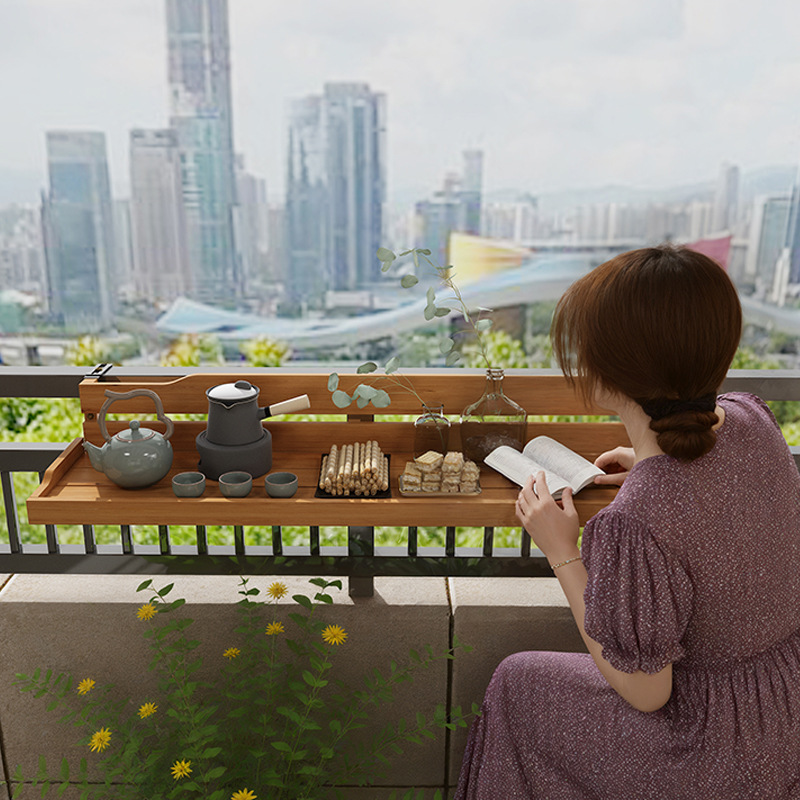 Balcony Leisure Tea Bar Table Window Sill Railing Layout Hanging Table Small Apartment Tea Solid Wood Folding Table