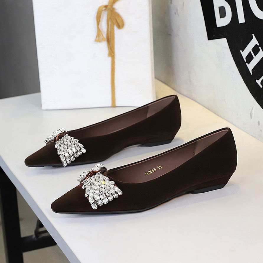 3685-H103 French-style Commuting Women's Versatile Sheepskin Velvet Rhinestone Bow Wedge Heel Elegant Pointed Toe Small_vogvips.com